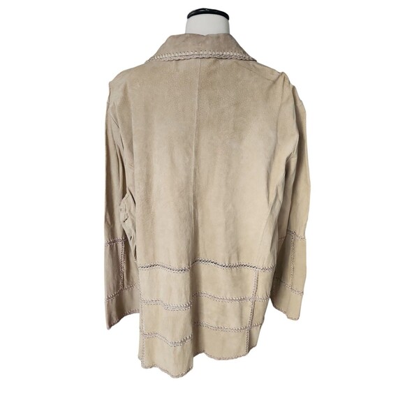 Outbrook Suede Jacket Women's Size 3X Crochet Patchwork Boho Cottage Tan Hippie - Picture 4 of 9